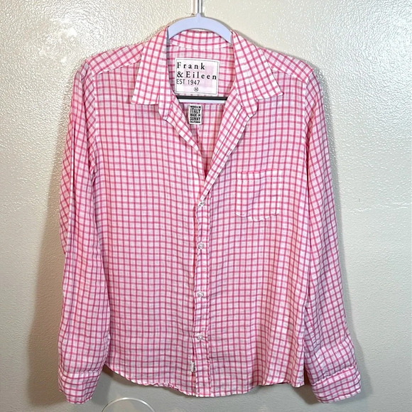 FRANK & EILEEN Pink Gingham Linen Barry Shirt  size Medium - Picture 1 of 11
